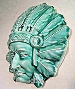 LARGE VINTAGE BURLEIGH WARE NATIVE AMERICAN INDIAN MASK WALL PLAQUE c1930's PERF