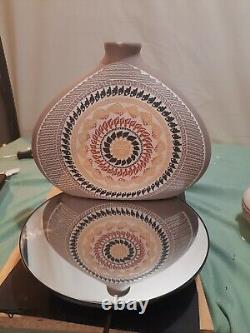LG. Vintage Native American Acoma Pueblo Indians Signed J. Barrey 1948 Flat Vase