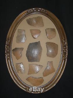 LOT#4 Oval Framed Illinois Indian Relic Artifact Pottery Shards 11 Pieces (L0)