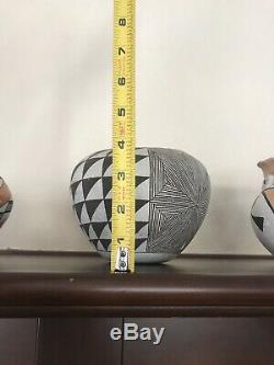 LUCY M. LEWIS Antique ACOMA PUEBLO BOWLS(3) Signed Native American Pottery