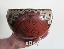 Large Antique Maricopa Native American Indian Pottery Bowl Black on Red and Buff