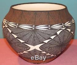 Large Jay Vallo Native American Acoma Pottery Hand Painted Pot / Vase, Fine Line
