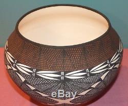 Large Jay Vallo Native American Acoma Pottery Hand Painted Pot / Vase, Fine Line