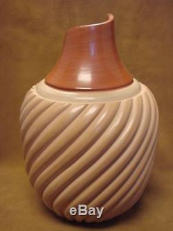 Large Native American Jemez Pueblo Pottery Clay Swirl Vase by Emma Yepa! Pot