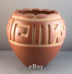 LuAnn Tafoya (b 1938) Santa Clara Pueblo Pottery Carved Redware Jar Lulu Tapia