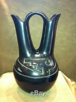 Lu Ann Tafoya Santa Clara Carved Black Wedding Vase