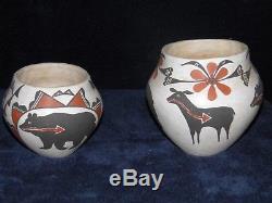 M Antonio Rare Matching Acoma Native American Pottery Bear Deer Flowers