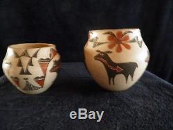 M Antonio Rare Matching Acoma Native American Pottery Bear Deer Flowers
