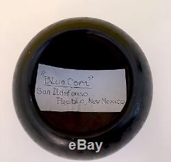 Maria Martinez Popovie signed Pueblo San Ildefonso blackware blue corn bowl