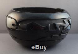 Mida Tafoya (b 1931) Santa Clara Pueblo Carved Avanyu Blackware Pottery Olla Jar
