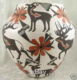 Mildred Antonio Acoma Pot Deer Native American Indian Pottery 9x9 Signed Vintage