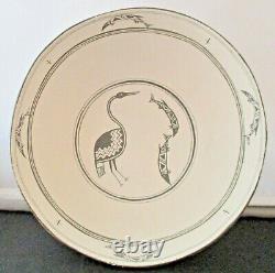 Mimbres Design Black on White Bowl with Crane and Fish Signed MF 1/95