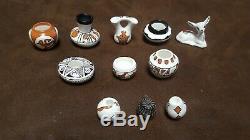 Miniature Acoma Pueblo Pottery Collection With Glass Display Lot Of 11 Pieces