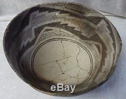 Native American Anasazi Decorated Pottery Bowl Geometric Design Black On White