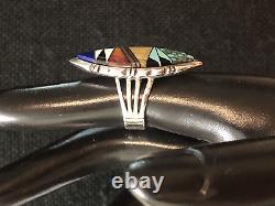 NATIVE AMERICAN (LAGUNA) MULTI COLOR INLAY STERLING SILVER RING Sz 6 s/Lincoln