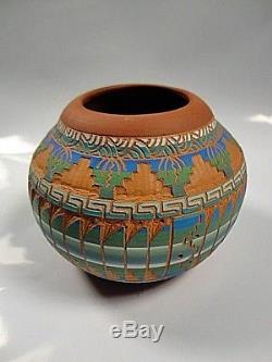 NAVAJO Hand Made Etched & Painted Pottery Signed L. King from Private Collection