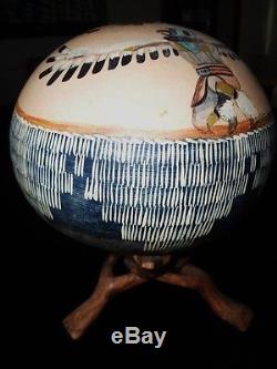 NAVAJO POT by FRED CLEVELAND. SIGNED. MUDHEAD CLOWN, EAGLE DANCER, Native American