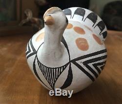 Native American Acoma Fine Line Bird Hand Painted by Marie Zieu Chino Vtg