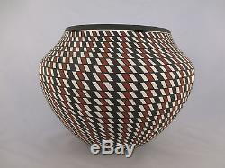 Native American Acoma Indian LARGE Pottery Bowl Red White Black Paula Estevan