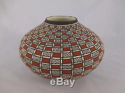 Native American Acoma Indian Pottery Bowl Red White and Black by Paula Estevan