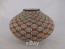 Native American Acoma Indian Pottery Bowl Red White and Black by Paula Estevan