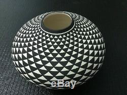 Native American Acoma Indian Pottery Bowl White and Black by Paula Estevan