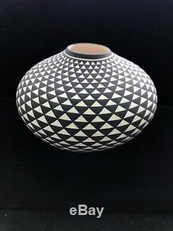 Native American Acoma Indian Pottery Bowl White and Black by Paula Estevan