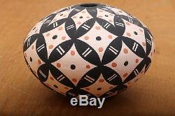 Native American Acoma Indian Pottery Hand Painted Pot Augustine Black White Red