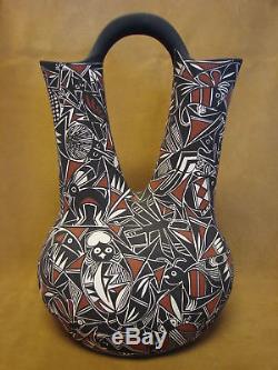 Native American Acoma Nature Wedding Vase Hand Painted by C. Estevan