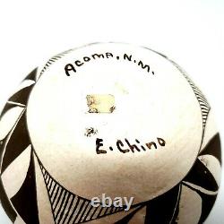Native American Acoma New Mexico Pueblo Black & Cream Bowl Signed E (Edna) Chino