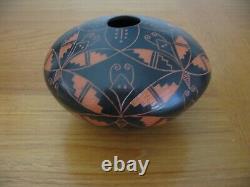 Native American Acoma Pueblo Butterfly Bowl, Seed Pot Signed Victoriano
