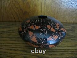 Native American Acoma Pueblo Butterfly Bowl, Seed Pot Signed Victoriano
