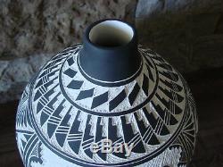 Native American Acoma Pueblo Hand Etched Butterfly Pot by L. V