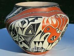 Native American Acoma Pueblo Large Polychrome Parrot Olla Signed