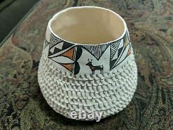 Native American Acoma Pueblo Pottery Polychrome Vase Bowl Pot Signed C. Garcia