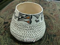 Native American Acoma Pueblo Pottery Polychrome Vase Bowl Pot Signed C. Garcia