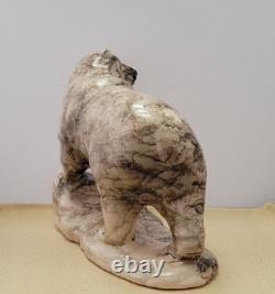 Native American Art Navajo Pottery Horse Hair Large Bear by Onito Harry (signed)