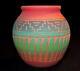 Native American Beautiful Etched Feather Pattern Vase signed by Sam Dine