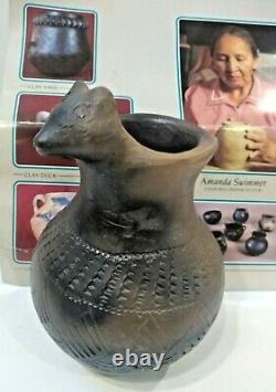 Native American Cherokee Pottery Wolf Head Vase Pot Amanda Swimmer with Write Up