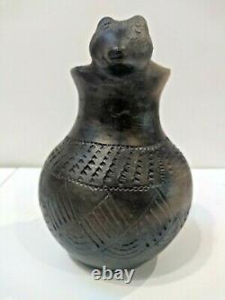 Native American Cherokee Pottery Wolf Head Vase Pot Amanda Swimmer with Write Up
