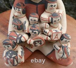 Native American Cochiti Pueblo Storyteller 8 Children Pottery Figure Signed