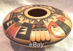 Native American HOPI Pottery LRG Seed Pot Eagle Tail Handmade by Karen Abeita