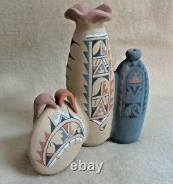 Native American Hand Coiled Jemez Pottery 3 Pot Grouping by J R Gachupin PO264