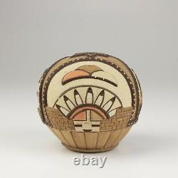 Native American Hopi Pottery Carved Seed Pot, Lawrence Namoki, Rainmaker