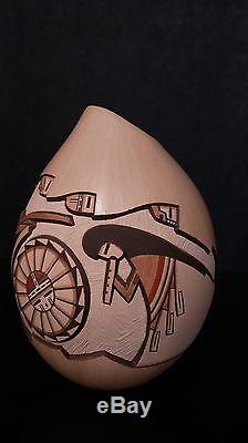 Native American Hopi Pottery Etched Carved Pot signed Loren H. Hamilton Nampeyo
