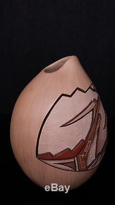 Native American Hopi Pottery Etched Carved Pot signed Loren H. Hamilton Nampeyo