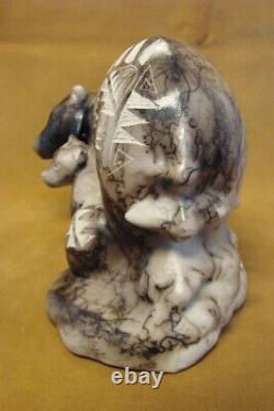 Native American Horse Hair Hand Etched Bear and Cub Pottery Sculpture Vail