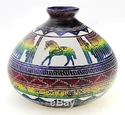 Native American Horsehair Pottery with Horse By Hilda Whitegoat