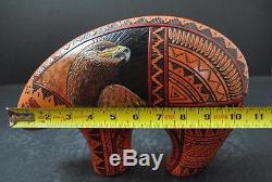 Native American Indian Etched Bear Pottery Figurine Brown Navajo 10 1/2 G26