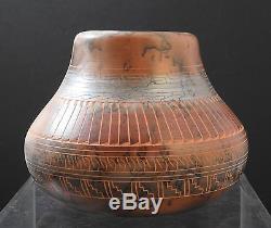 Native American Indian Etched Horsehair Pottery Vase Theresa Whitegoat Navajo W6